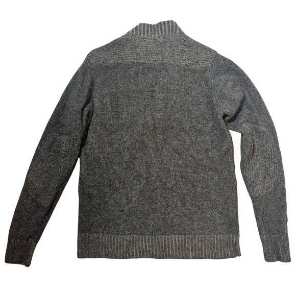 Blue Wool Quarter-Zip Mens Sweater M Gray Ribbed Collar & Elbow Patches - Picture 2 of 7
